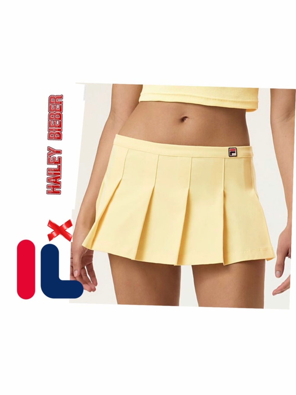 FILA x Hailey Bieber Popcorn Yellow Pleated‎ Mini Skirt Sz 10 Preppy Kawaii